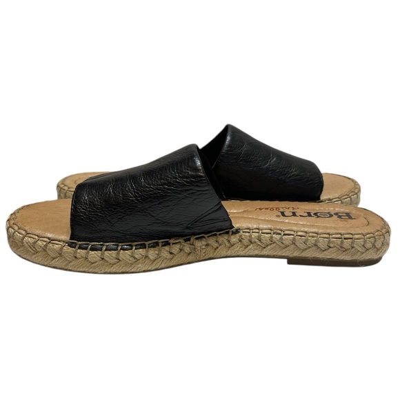 BORN SAN BENITO BLACK LEATHER ESPADRILLE SLIDE SANDALS SZ 7M EUC - Picture 9 of 14